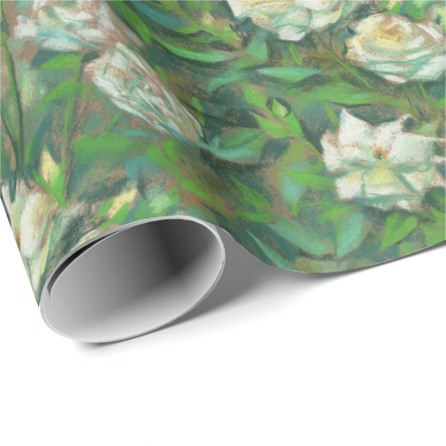 "White roses, green leaves", beautiful flowers Wrapping Paper (Roll Corner)