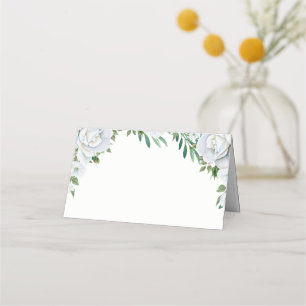 White Roses Greenery Foliage Wedding Place Card