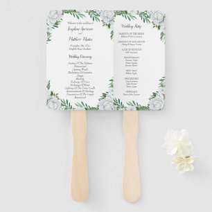 White Roses Greenery Foliage Wedding Programs Hand Fan