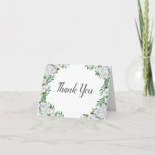 White Roses Greenery Foliage Wedding Thank You Card