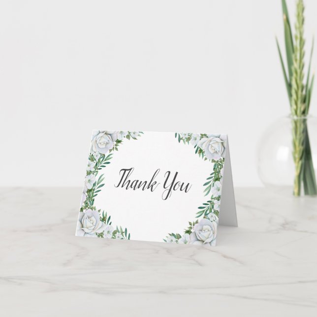 White Roses Greenery Foliage Wedding Thank You Card (Front)
