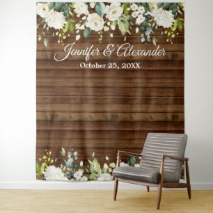 White Roses Greenery Wedding Photo Booth Backdrop Tapestry