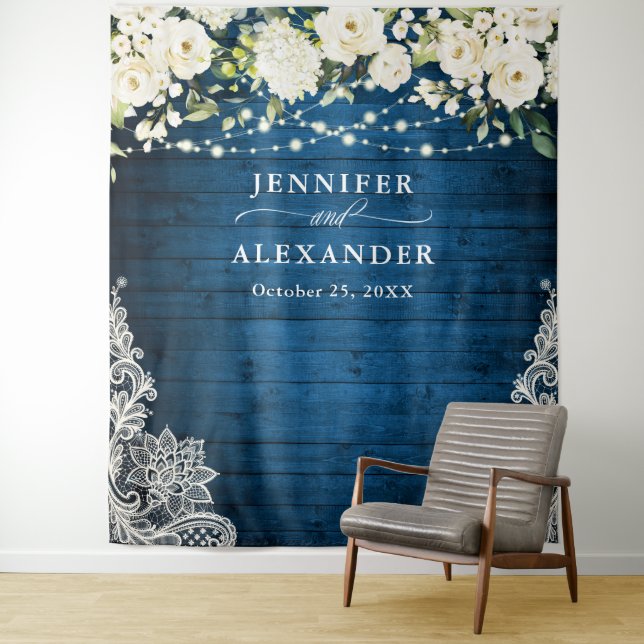 White Roses Greenery Wedding Photo Booth Backdrop Tapestry (In Situ)