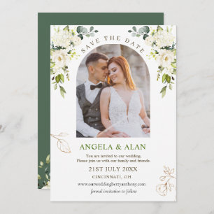 White Roses Greenery Wedding Save the Date  Invitation