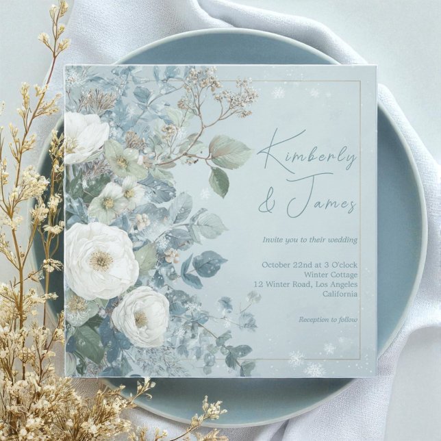 White Roses Hellebores Silver Eucalyptus Wedding Invitation (White Roses Hellebores Silver Eucalyptus Wedding Invitation)