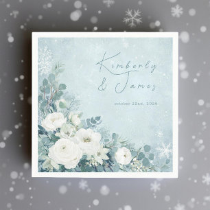 White Roses Hellebores Silver Eucalyptus Wedding Napkin