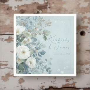 White Roses Hellebores Silver Eucalyptus Wedding Napkin