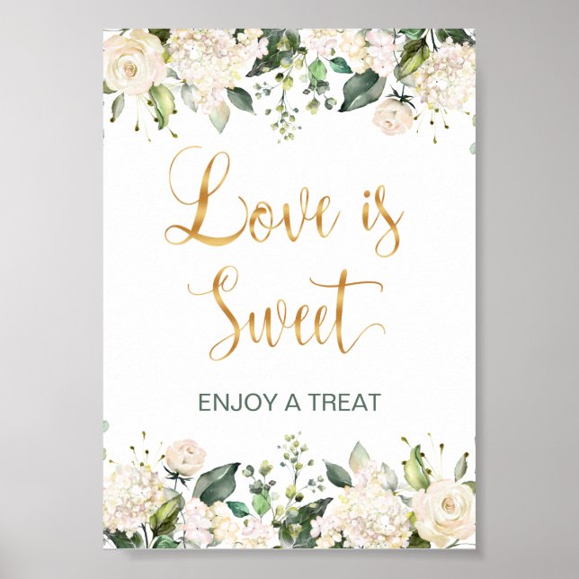 White roses, hydrangea Love is sweet sign (Front)