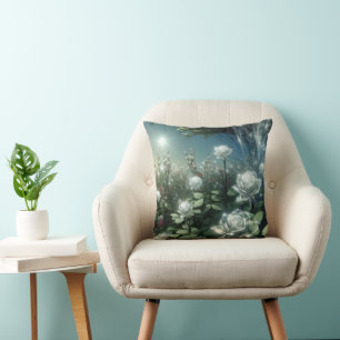 White Roses In Magical Garden Cushion