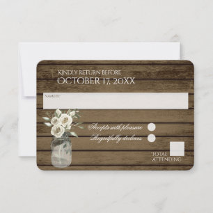 White Roses Jar and Ladder RSVP Wedding Card