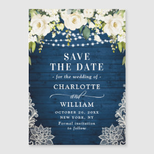 White Roses Lace Save the Date Magnetic Card