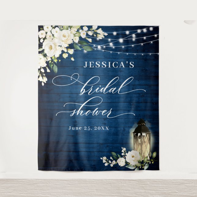 White Roses Lantern Wood Bridal Shower Backdrop Tapestry (Front)