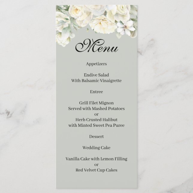 White Roses Light Green Menu (Front)