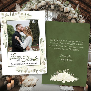 White Roses Love & Thanks Wedding Photo & Note Thank You Card