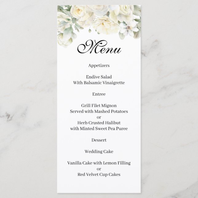 White Roses Menu (Front)