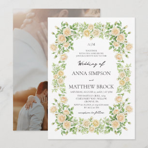 White Roses Modern Elegant Classic Wedding Invitation