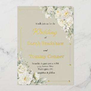 White Roses Modern Foil Wedding Invitation