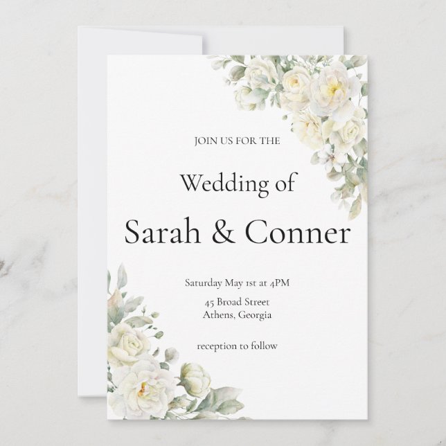 White Roses Modern Wedding Invitation (Front)