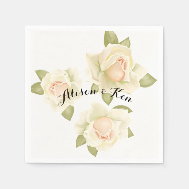 White roses napkins With custom personalise name (Front)