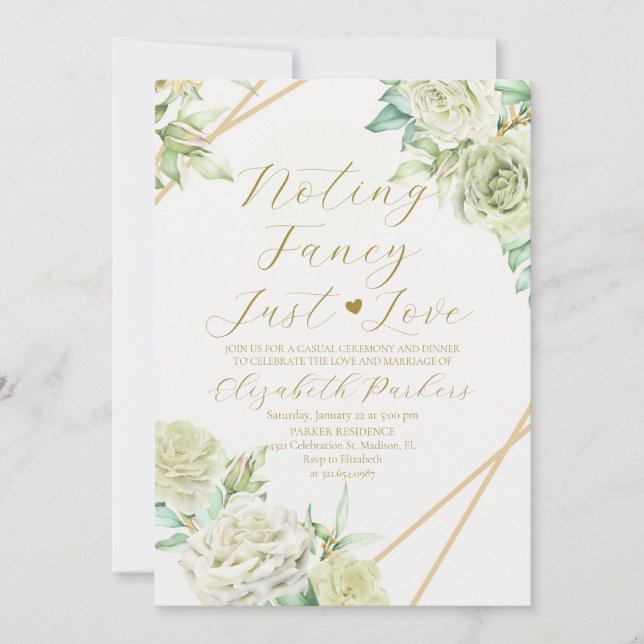 White Roses Nothing Fancy Just Love Elopement Invitation (Front)
