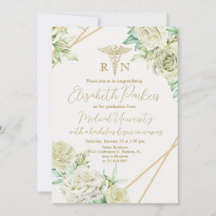 White Roses Nursing Graduation Party Invitation