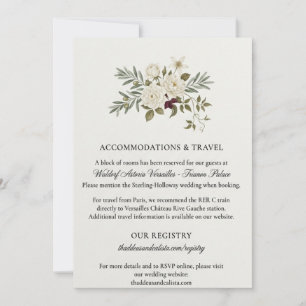 White Roses, Olive Branches, Clematis, Floral Top Invitation