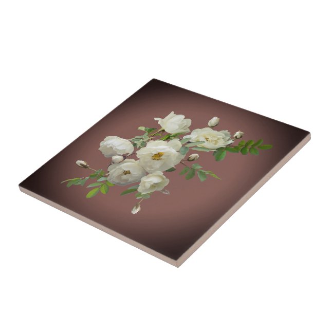 White roses on dark red   tile (Side)