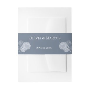 White Roses on Dusty Blue Invitation Belly Band