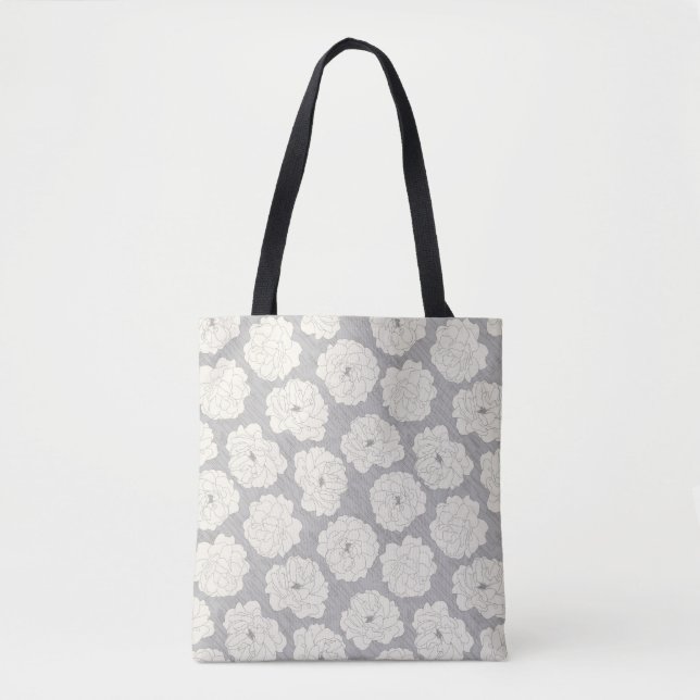  White Roses on Gray - seamless pattern. Tote Bag (Front)