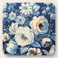 White Roses on Indigo Blue Background