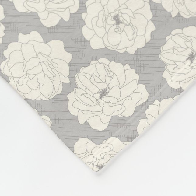 White Roses on Light Gray - seamless pattern. Fleece Blanket (Corner)
