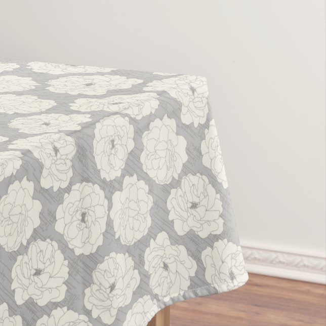 White Roses on Light Gray - seamless pattern.   Tablecloth (In Situ)