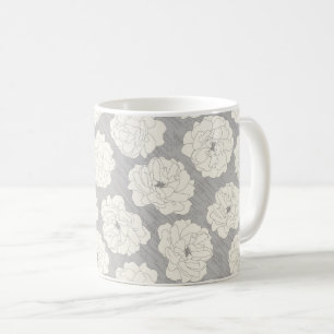 White Roses on Light Grey - seamless pattern. Coffee Mug