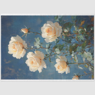 White Roses on Navy Background Tissue Paper