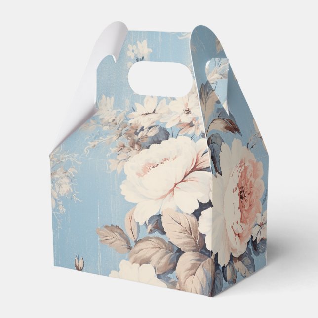 White Roses on Rustic Blue Background Favour Box (Front Side)