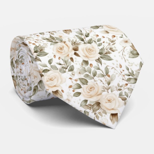 White  Roses on White Tie (Rolled)