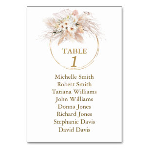 White Roses Pampas Grass Baptism Seating Chart Table Number