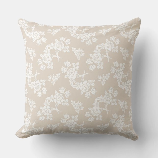 White Roses Pattern over Light Brown Cushion (Front)