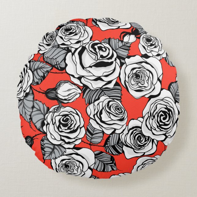 White roses pattern round cushion (Front)