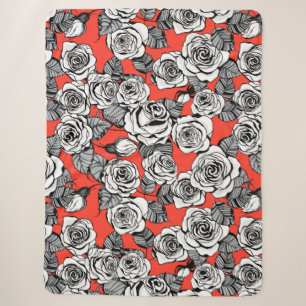 White roses pattern sherpa blanket