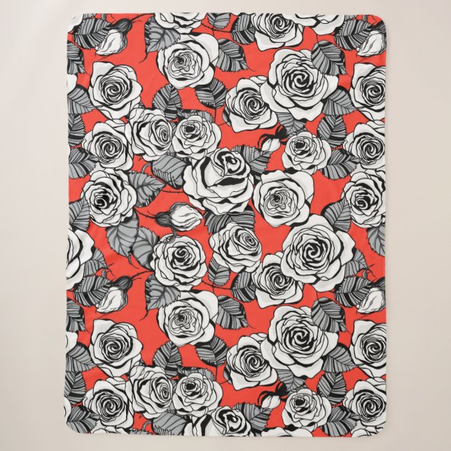 White roses pattern sherpa blanket (Front)