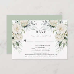 White Roses, Peonies Eucalyptus RSVP Invitation