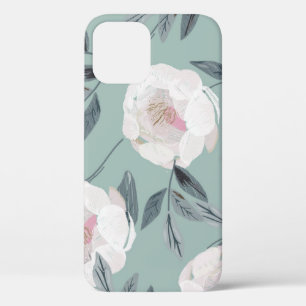 White Roses Peonies: Floral Embroidery. iPhone 12 Case