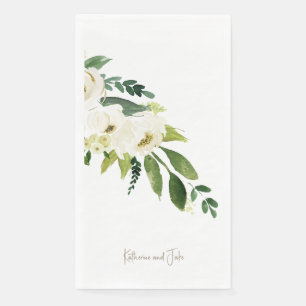 White roses Personalised Script Names Wedding Napkin