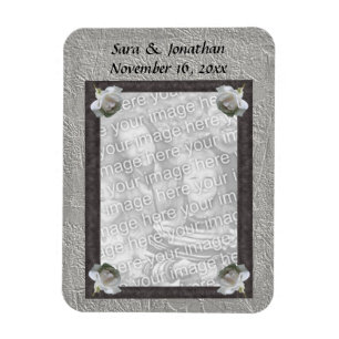 White Roses Photo Frame Personalised Wedding Magnet