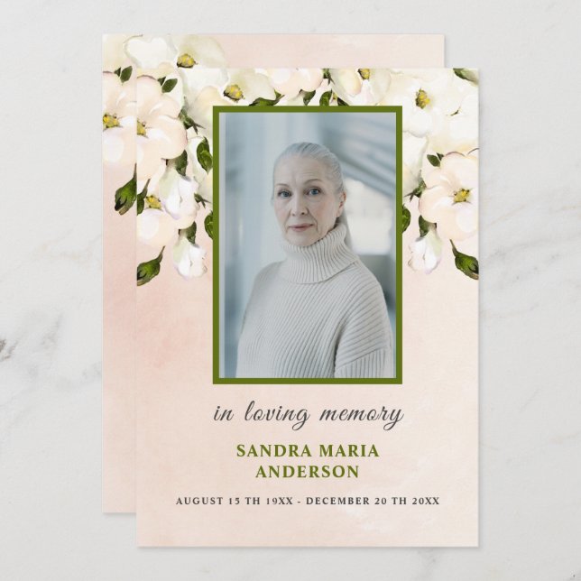 White Roses Photo Funeral Memorial Poem Card (Front/Back)