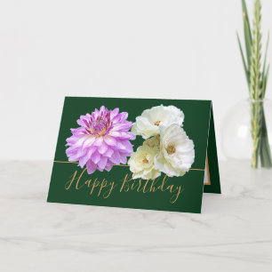 White Roses & Pink Dahlia Floral Bouquet Birthday Card