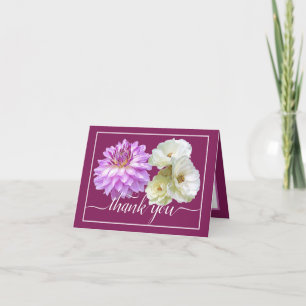 White Roses & Pink Dahlia Floral Bouquet Thank You Card