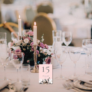 White Roses   Pink  Wedding Table Number