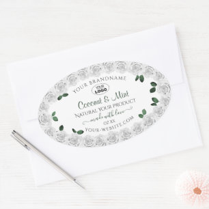 White Roses Product Labels Green Leaves with Logo